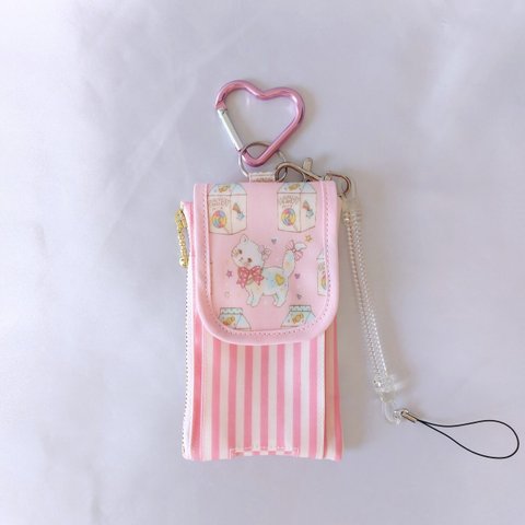 キッズ携帯＆リールキーケース☆通学の必需品♡ゆめかわ猫ピンク