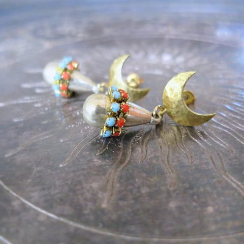 ドロップピアス ターコイズ×コーラル vintage drop earrings <PE12-0420>