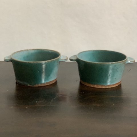 陶器　緑青のスープカップ