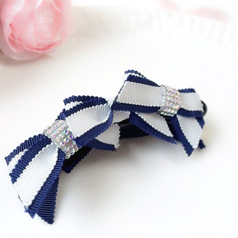 【百貨店完売商品】国産木馬リボン使用♡petit ribbon ♡プチリボンバナナクリップ　ネイビー