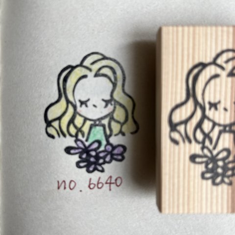 スタンプ　No. 6640お花と女の子