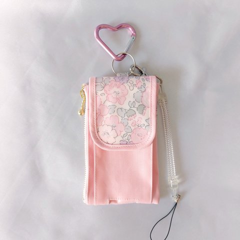 キッズ携帯＆リールキーケース☆通学の必需品♡リバティ・ベッツィライトピンク