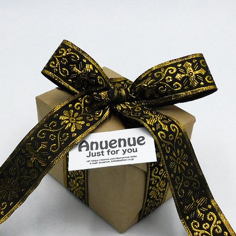 アンティーククロスデザイン 刺繍ジャガードリボン（Black x Gold）25mm×1m