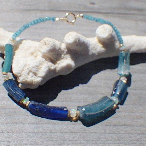 ☆再販☆ローマングラス＊Roman Glass Deep Sea Bracelet with Opal *14kgf*