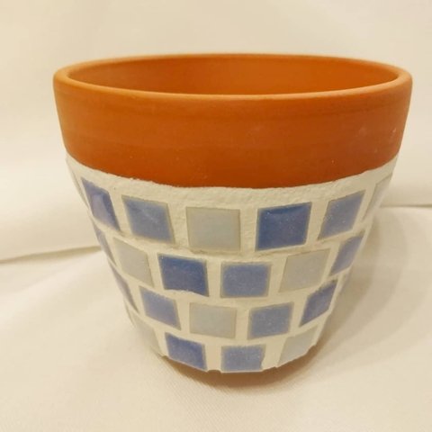 陶器タイルの植木鉢(ブルー陶器)