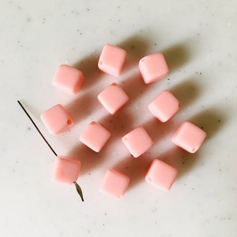 Salmon Pink Cube Beads