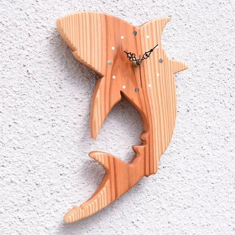 【海の生き物シリーズ】掛時計『サメ』【智頭杉】