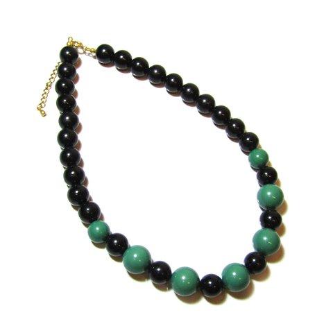 80s Black & Olive Color Plastic Parts Necklace