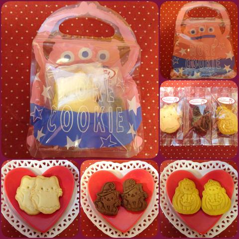 ピンクのモンスタージップバッグにハロウィンバージョンの猫の形のクッキー３袋詰め合わせ♪(*^▽^*)♪