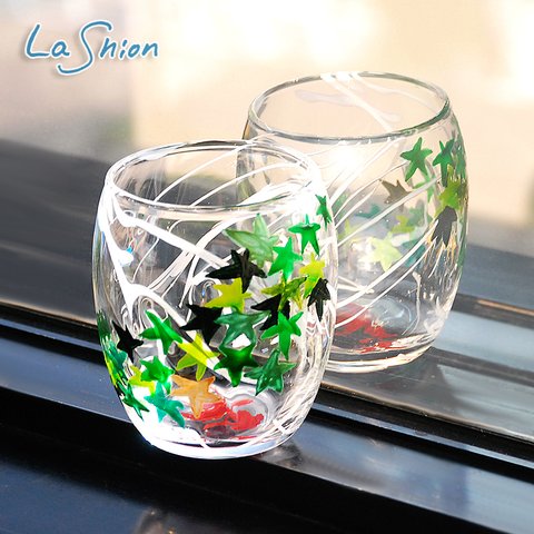 ○●La shion●○ 青紅葉と金魚のペイントタンブラー◆単品