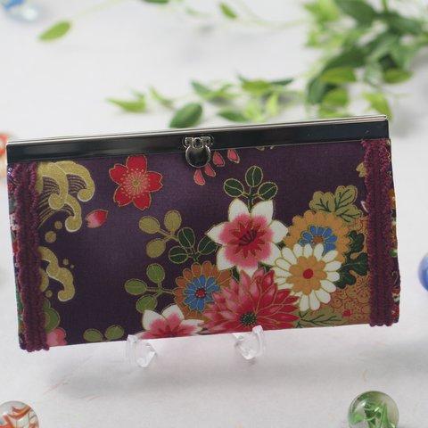 【紫珠】（しじゅ）紫×小花　　文鎮口金長財布　春財布