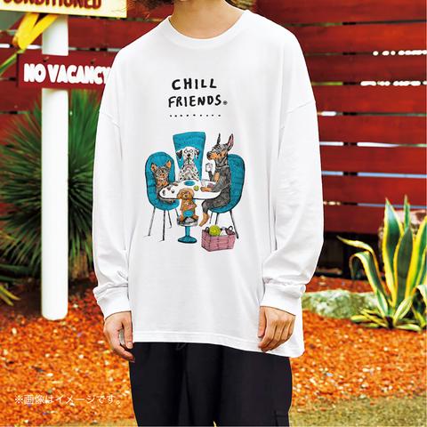 リラックスBIGシルエットTシャツ「CHILL FRIENDS_犬会」/送料無料