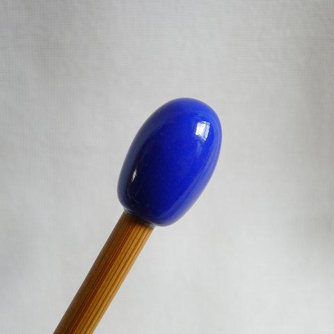 青い楕円ぽい形の竹軸簪