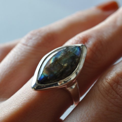 Labradorite Bezel Setting ring ラブラドライト マーキス リング