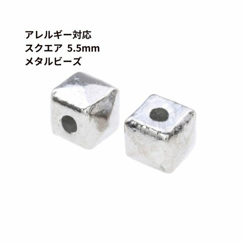 ［5個］ サージカルステンレス メタル ビーズ 【 スクエア 】 5.5mm ［ 銀 シルバー ］ パーツ 素材 材料 金属アレルギー対応