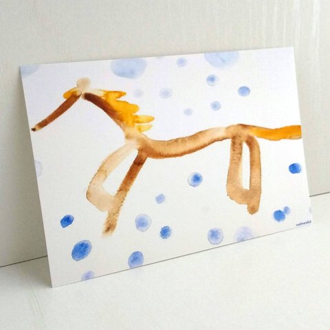 天まで走る　水彩画「ホース（馬）」　ポストカード/３枚セット ナチュラコ　