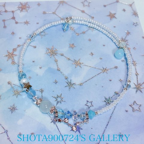 💫［再販3］アクアマリン💫　お好きな星座のシングル　ブレスレッド　#minne_new   　#星座　#スワロフスキー　#アクアマリン　