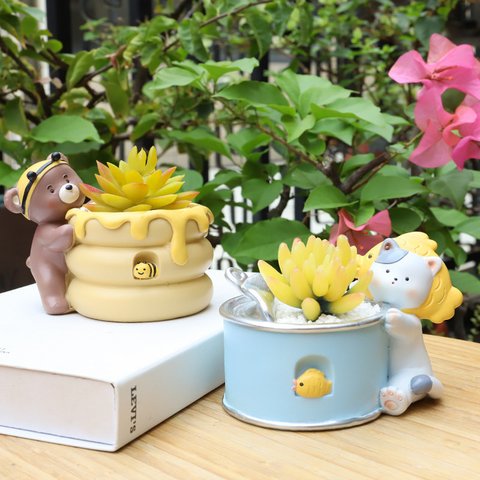 かわいいキャラクター動物 植木鉢 小型 卓上用 ハニーベア 猫 うさぎ 羊 多肉植物用フラワーポット ペンホルダー 花器 収納 装飾品