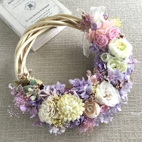  * Violet purple × Rose * wreath *  ギフト　リース　　プリザーブドフラワー　　