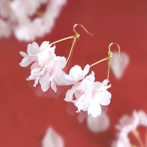【さくら、咲く】 桜満開のふわふわドロップピアス/p548
