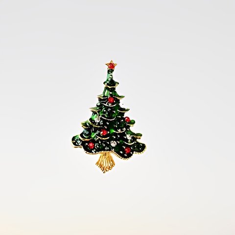 H1733 ラインストーン クリスマスツリー モチーフ ブローチ/グリーン