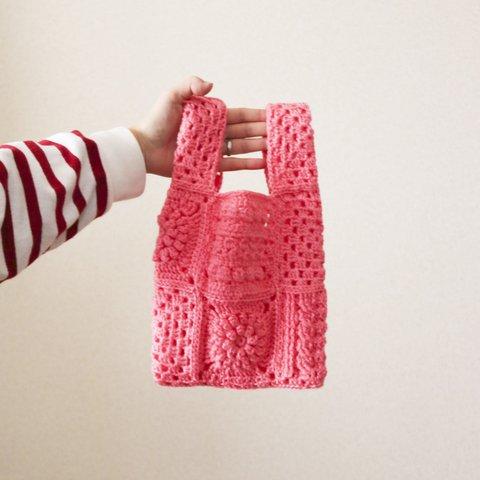 4種モチーフのクロシェバッグ Crochet bag Crochet motif×Bright pink/ クロシェ
