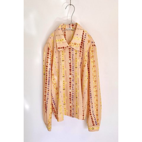 Vintage 80s retro sherbet orange flower pattern blouse レトロ ヴィンテージ 古着 シャーベット オレンジ フラワー柄 ブラウス