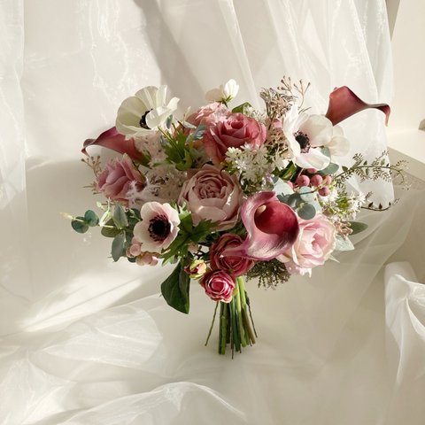 アネモネとカラーのブーケ silkflower wedding bouquet