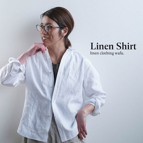 【プレミアム/Lサイズ】 Linen Shirt wafu史上最高の上質リネン シャツ / ホワイト t031a-wht3-l
