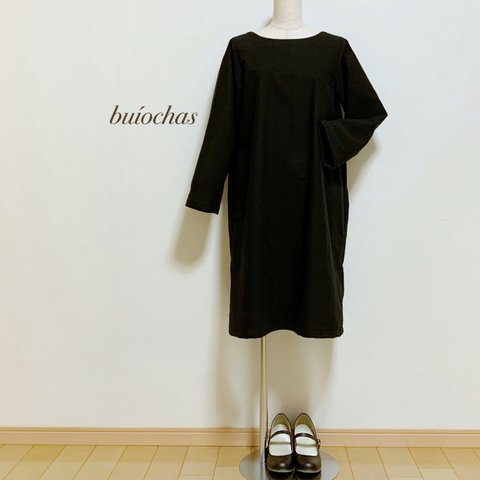 コットン起毛 Aラインワンピース(black)