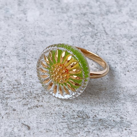 チェコガラスkirakira ring  -refreshing  yellow  green-