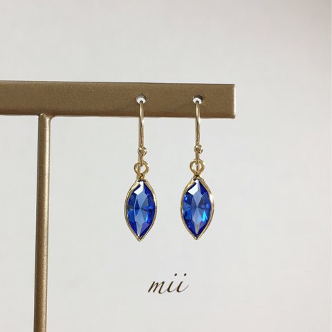 ≪14kgf≫vintageswarovski サファイア フックピアス