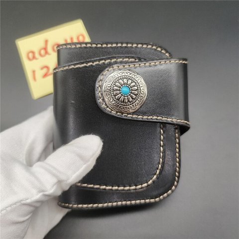 財布 ベジタブルタンニングレザー 財布 おしゃれ かっこいいデザイン コンチョ釦 ターコイズ