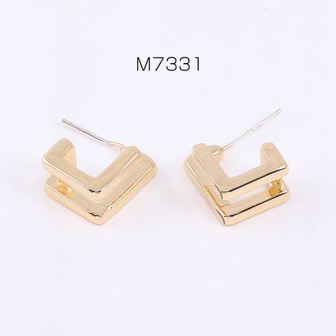M7331   6個  デザインピアス 2連スクエアフープ 8×14mm ゴールド   3×（2ヶ）