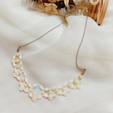 真珠と白蝶貝・オブシディアンオパールのネックレス・天然石・パワーストーン