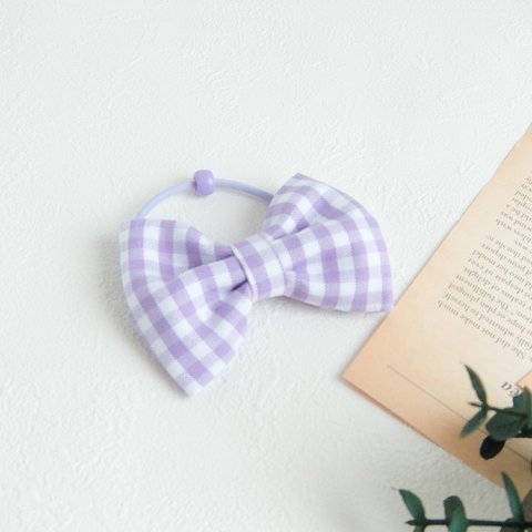 【BASIC】ギンガムチェック リボンヘアゴム　<lavender>　 Gingham Check  Ribbon 