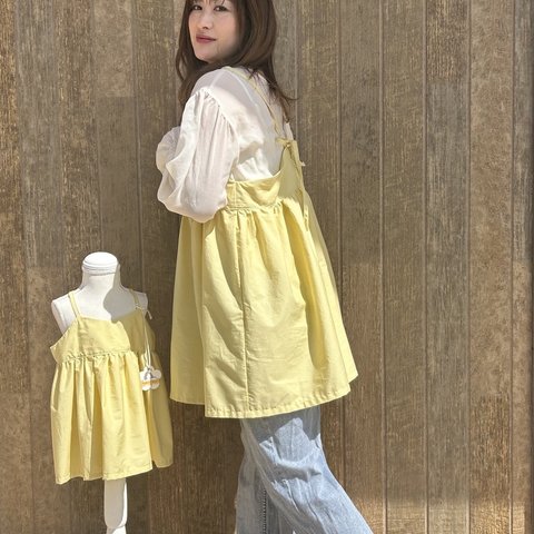 親子でお揃い チュニックワンピース チェック＆ストライプ 海のブロード きいろ 優しいきいろ 子供服