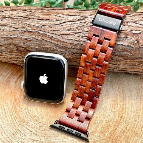 【木製バンド】EINBAND AppleWatch アップルウォッチ 天然木 木のベルト 22mm【レッドサンダルウッド】