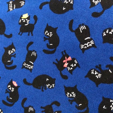 猫がいっぱい♪コットンオックス☆ブルー×黒猫