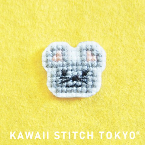 ねずみ【ブローチ】バッチ バッジ ネズミ マウス 動物 干支 年女 刺繍 かわいい クロスステッチ ポップ オーダーメイド