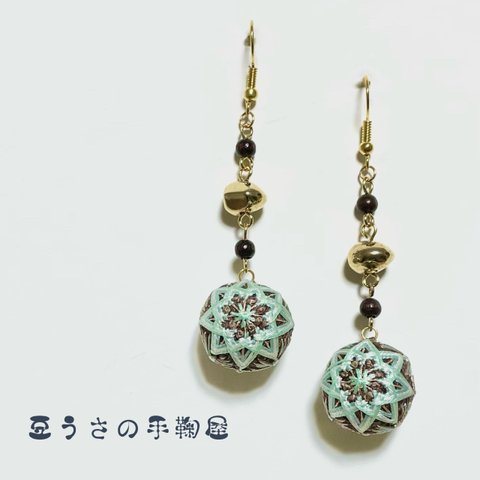 <受注作品>和・手鞠ピアス(イヤリング)～チョコミント～ 伝統工芸