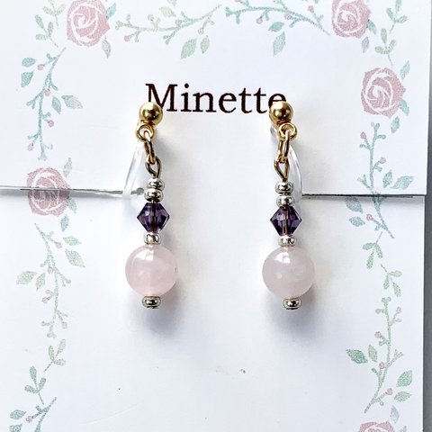 Minette☆ 天然石 ノンホールピアス ( イヤリング )–ST006 ❤︎ ピアス 変更無料 ❤︎