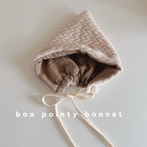 再販♡冬季限定♡【boa pointy bonnet 𓈒𓏸】ベビーボンネット　ピクシーハット　ベビー帽子　マタママ