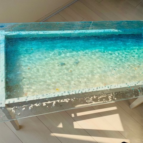 新作！センターテーブル  モルジブの海 ハウスリーフ  コバンアジ 波紋 水面 水中