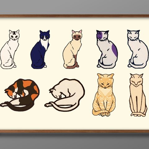 10014■A3アートポスター『猫　ネコ　グラーグ』絵画　イラスト　デザイン　北欧　マット紙