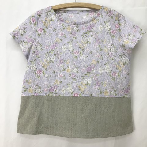 【SALE☆30%OFF】花柄　切り替え　短丈ブラウス