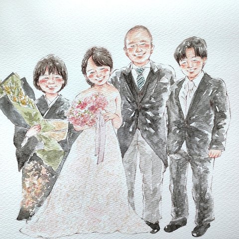 ウェディング 似顔絵 A4 結婚式 イラスト 子育て感謝状  水彩 ウェルカムボード 記念日 両親贈呈品