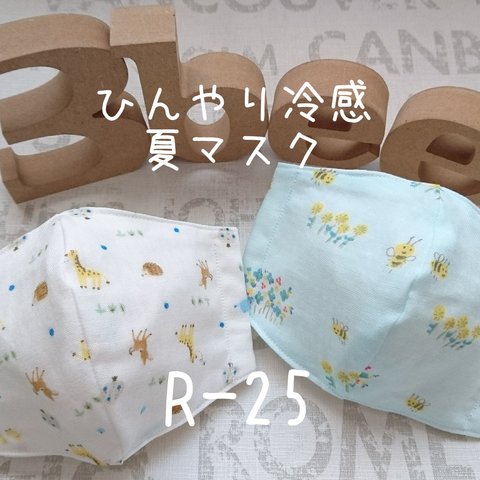 【再再販☆即納品❣️】ひんやり冷感夏マスク２枚セット*吸湿冷感ガーゼ&生地(MSサイズ)R-25