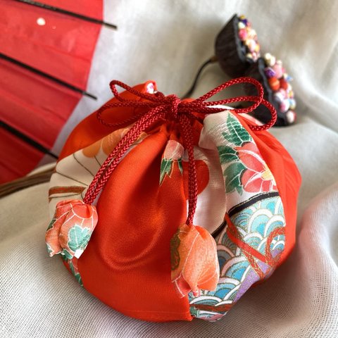 KIMONO　着物パッチワーク巾着　a