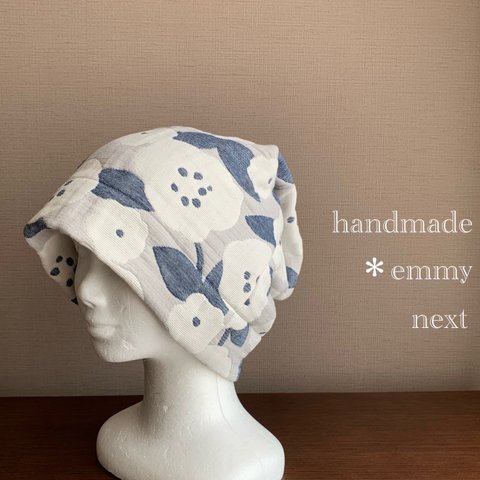 送料無料＊handmade＊6重ガーゼタオル帽子〈Vuokko・グレー〉泉州南部織　かわいい医療用帽子　ケア帽子　ケアキャップ